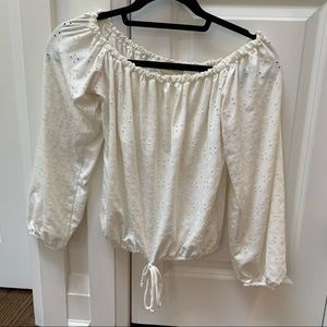 White Off The Shoulder Embroidered Top with Tie